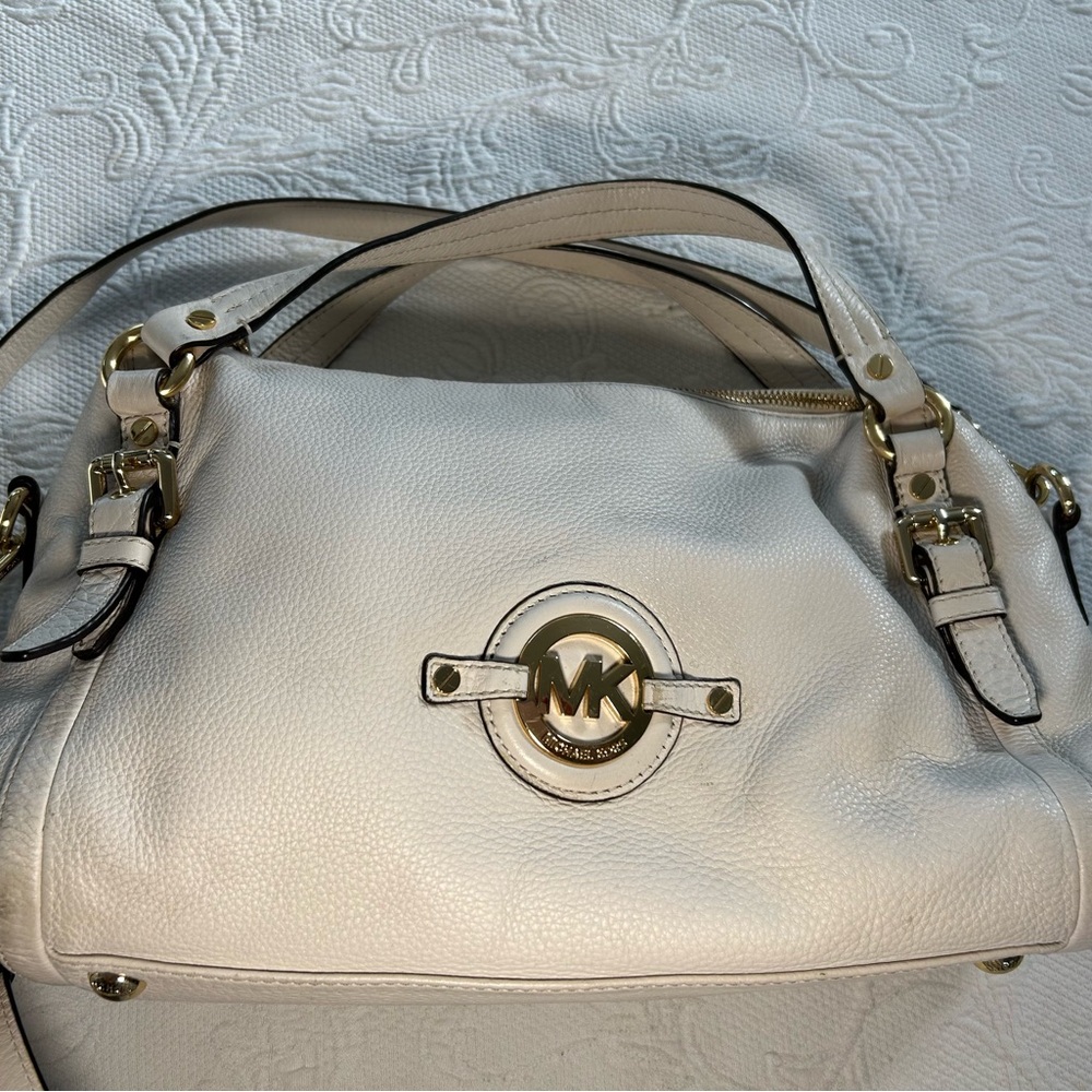Michael Kors Cream Shoulder Bag with Gold Accents